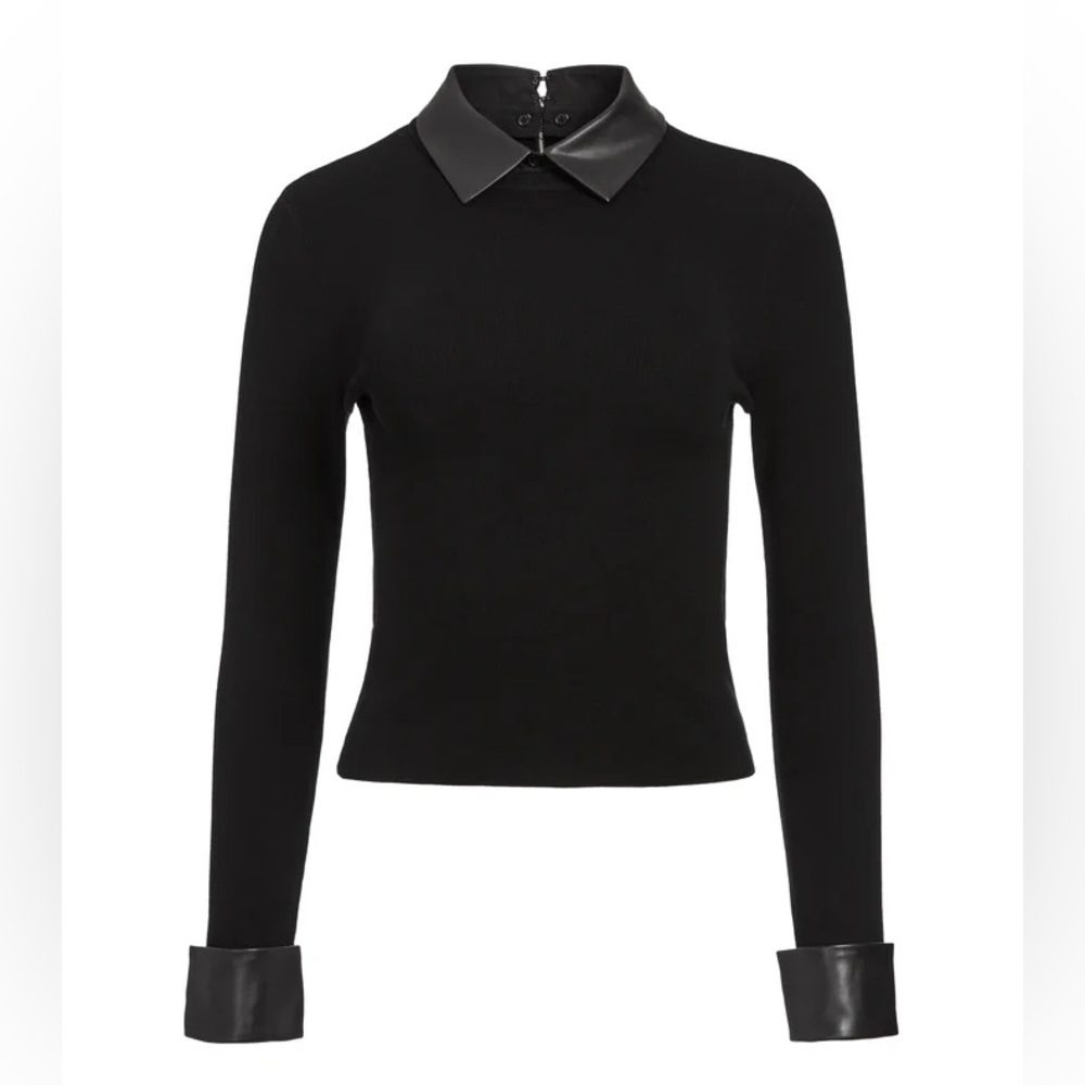 Alice + Olivia -  Dory Fitted Pullover with Removable Faux Leather Trim